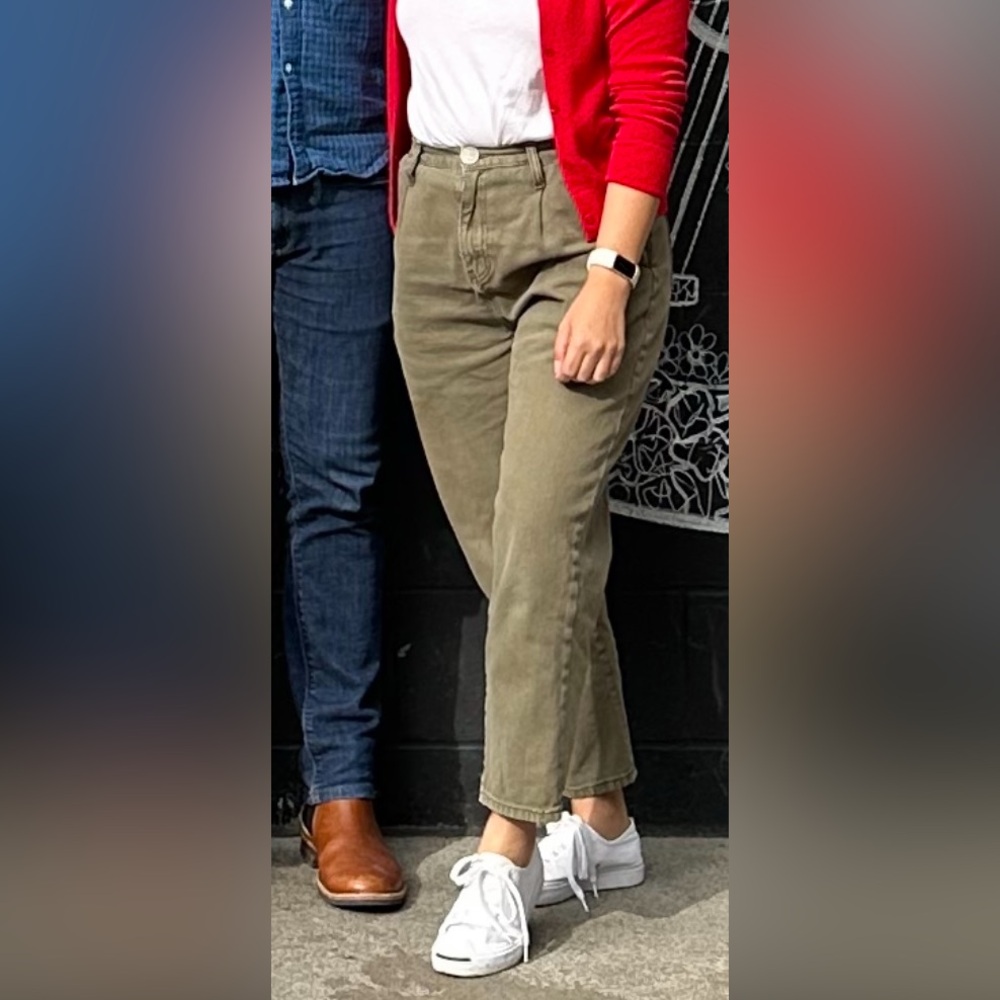 One Teaspoon Olive Green Cropped Straight Jeans